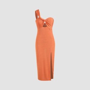 Solid One-Shoulder Midi Dress NWT